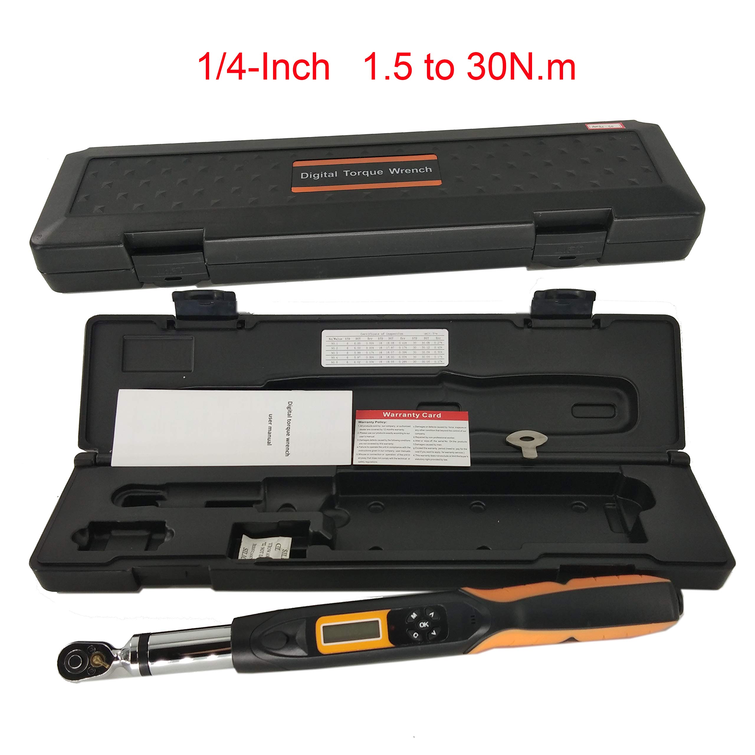 AWG2-030 1/4-Inch Drive Digital Torque Wrench - 30N.m Max Torque with Buzzer Alert & Data Storage (100 Records) - Perfect for Automotive Repair, Bicycle Maintenance, and Industrial Assembly (390mm Length)