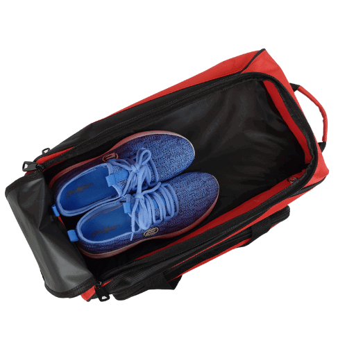 ELITE Deluxe Double Roller Bowling Bag - Heavy Duty Red Bowling Ball Carrier with Wheels for 2 Balls, Shoes & Accessories - Perfect for League Play & Tournament Travel
