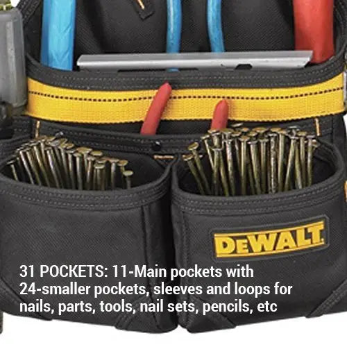 DEWALT DG5650 31-Pocket Professional Carpenter's Apron - Heavy Duty Tool Belt for Woodworking, Construction & DIY Projects - Perfect for Carpenters, Contractors and Home Improvement