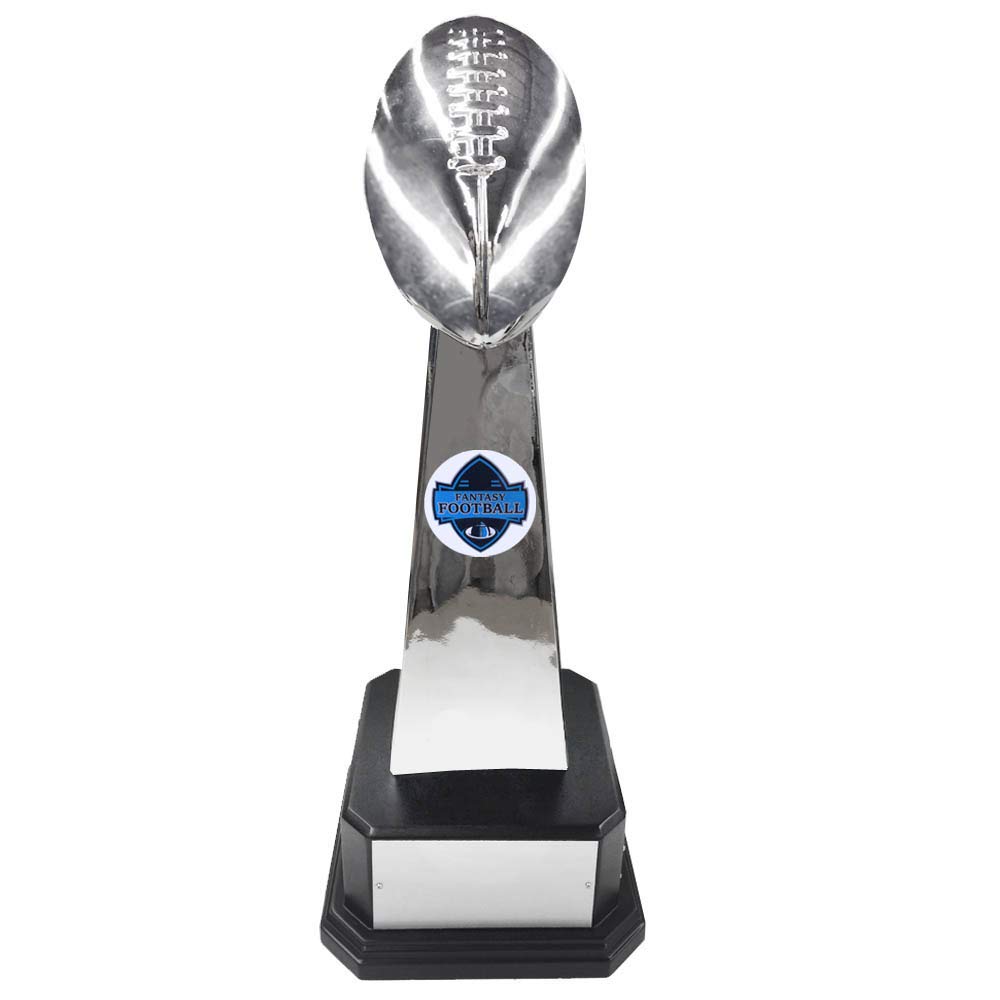 Customizable 18.25-Inch Fantasy Football Championship Trophy - Shiny Silver Ball with 1 Header Plate & 18 Name Plates - Personalized Awards for Fantasy League Winners - Perfect for Sports Trophies, Office Awards & Fantasy Football Prizes