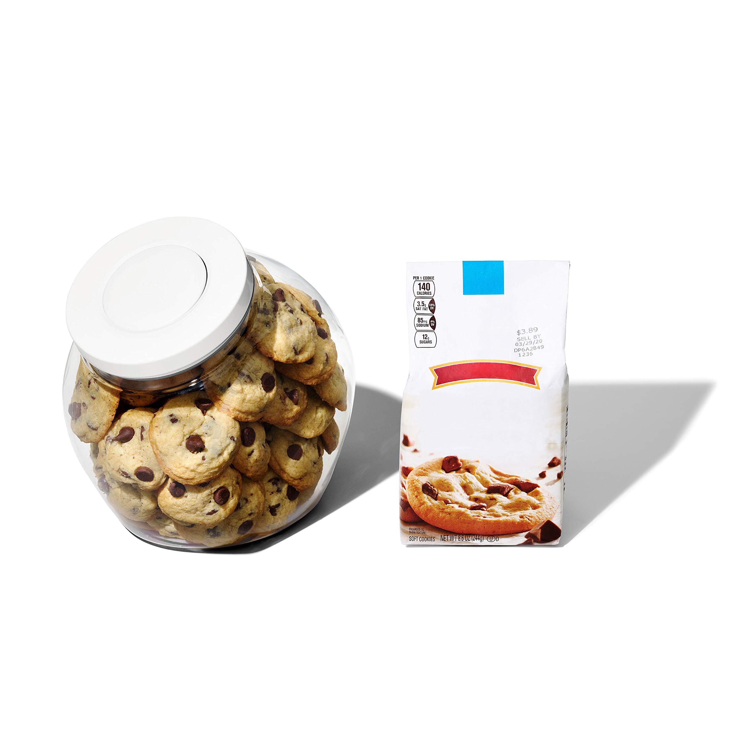 OXO Good Grips 3.0 Quart Medium Cookie Jar - Airtight Food Storage Container for Cookies, Snacks, Flour, Sugar & Dry Goods - Perfect for Kitchen Pantry Organization & Freshness Preservation (White & Clear)