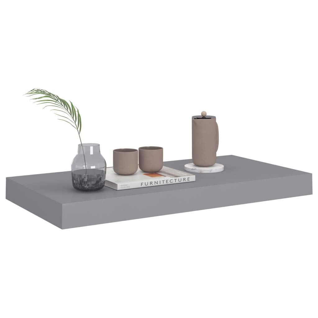 Modern Floating Wall Shelf Set of 2 - Gray MDF Ledge Shelves 19.7
