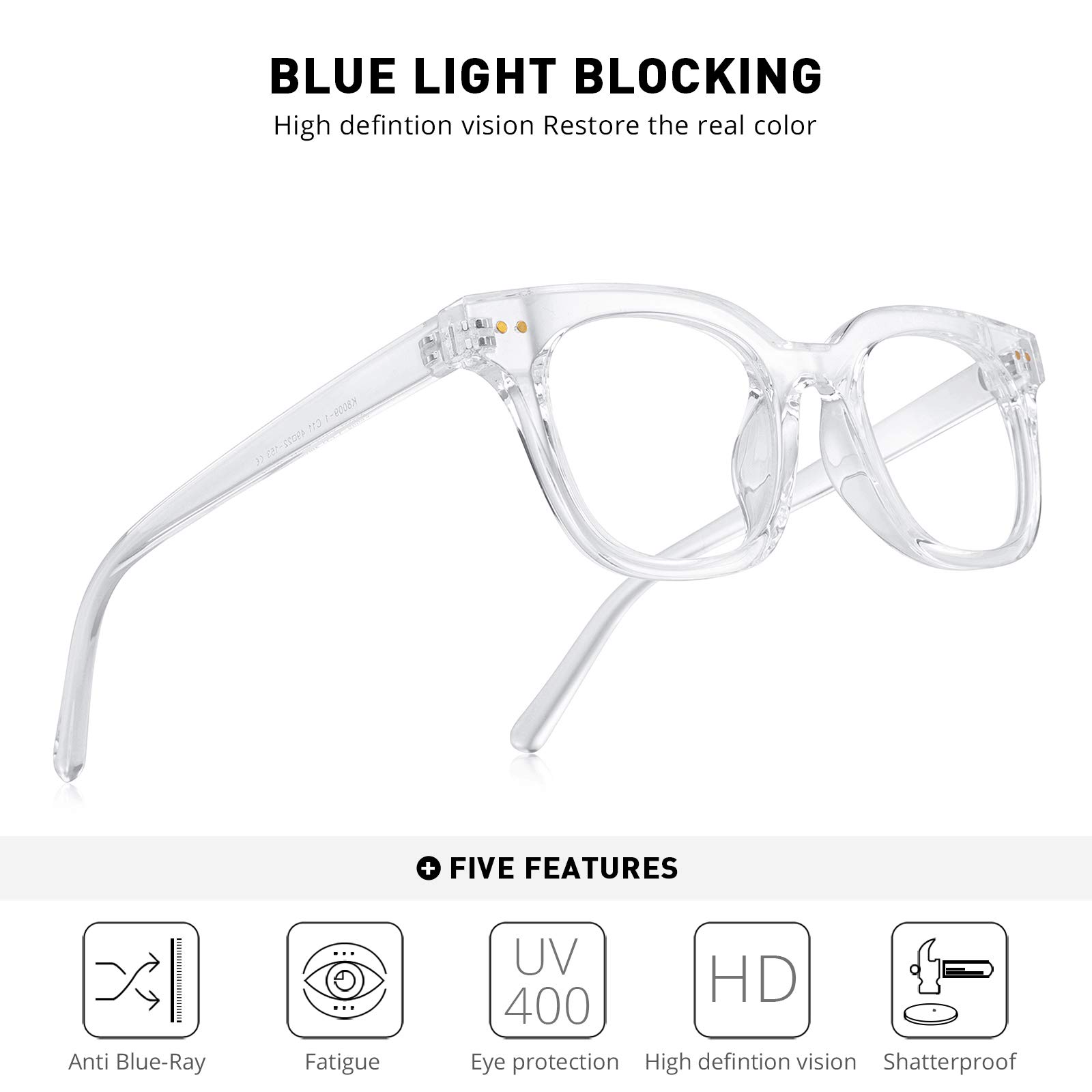 Blue Light Blocking Glasses for Computer & Gaming - Anti Eye Strain Glasses for Women & Men - Square Frame Reading & Gaming Eyewear - Perfect for Office Work, Online Classes & Late Night Screen Use