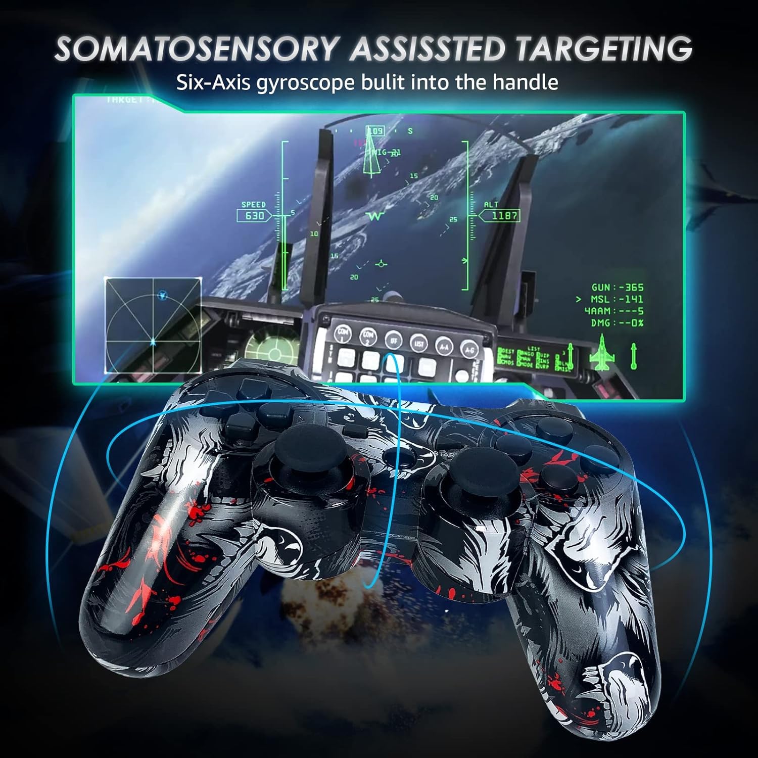 Wireless PS3 Controller for PlayStation 3 - High Performance Gamepad with Dual Shock Vibration & Motion Sensing - Perfect for Gaming, Sports & Action Games - Wolf Design
