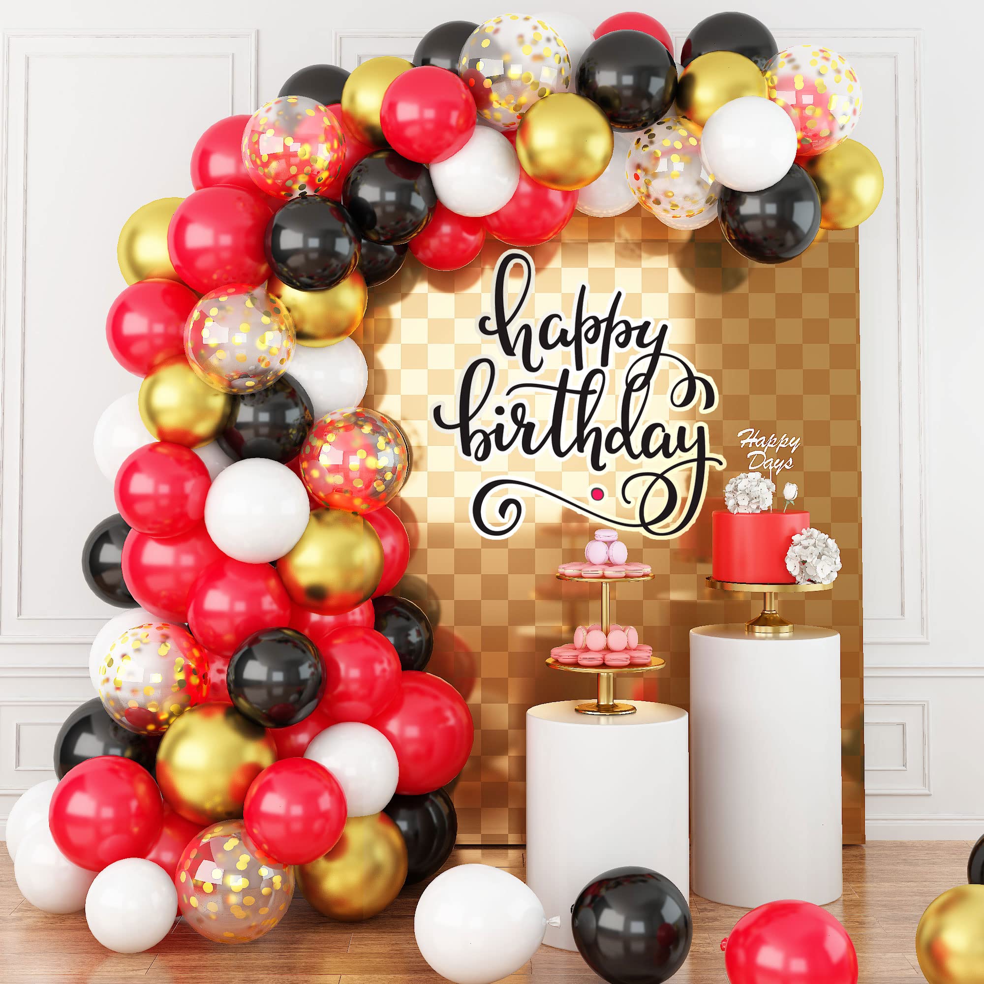 Red and Black Balloon Garland Kit - 107PCS Premium Latex Balloons with Metallic Gold Confetti for Casino, Birthday, Baby Shower & Graduation Decorations - Perfect for Party Backdrops, Photo Booths & Event Centerpieces