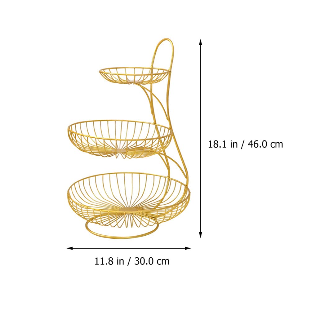 Cabilock 1-Piece Wrought Iron 3-Tier Fruit Basket - Rustic Hollow Wire Fruit Stand with Drainage for Kitchen Counter, Dining Table, or Party Snack Display - Durable Organizer for Fruits, Vegetables, and Snacks