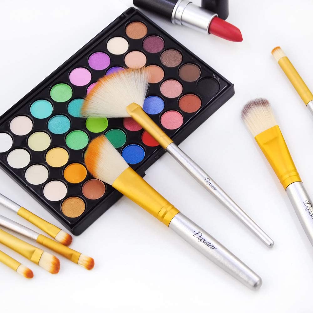 Professional Bright Yellow Makeup Brush Set - Vegan Synthetic Fiber Bristles for Foundation, Eyeshadow, Blending, Blush & Concealer | Includes Travel Pouch | Perfect for Everyday Makeup, Travel & Professional Use