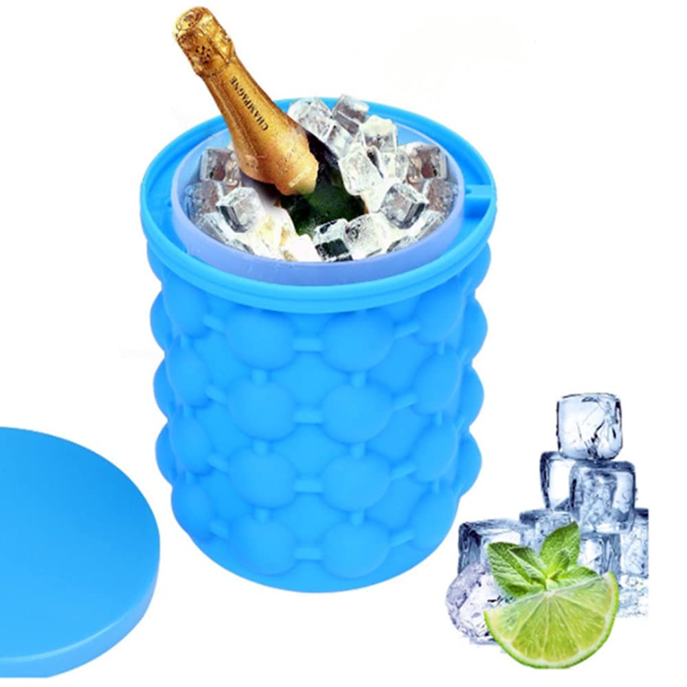 Portable Silicone Ice Bucket with Lid - Quick Cooling Ice Cube Maker & Storage Container for Drinks, Parties, Camping, and Outdoor Events