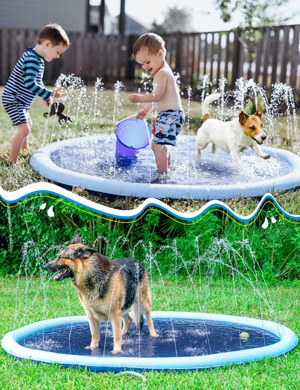 Jasonwell Non-Slip Dog Splash Pad - Durable Outdoor Water Sprinkler Pool for Puppies, Small, Medium & Large Dogs | Summer Backyard Water Toy for Kids & Pets | Perfect for Hot Days, Playtime & Cooling Off