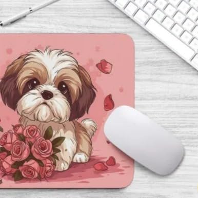 Non-Slip Rubber Mouse Pad with Cute Havanese Dog & Flower Design - Perfect for Home Office, Gaming, Work Desk, Computer & Laptop Use - Great Gift for Dog Lovers (12x10in)