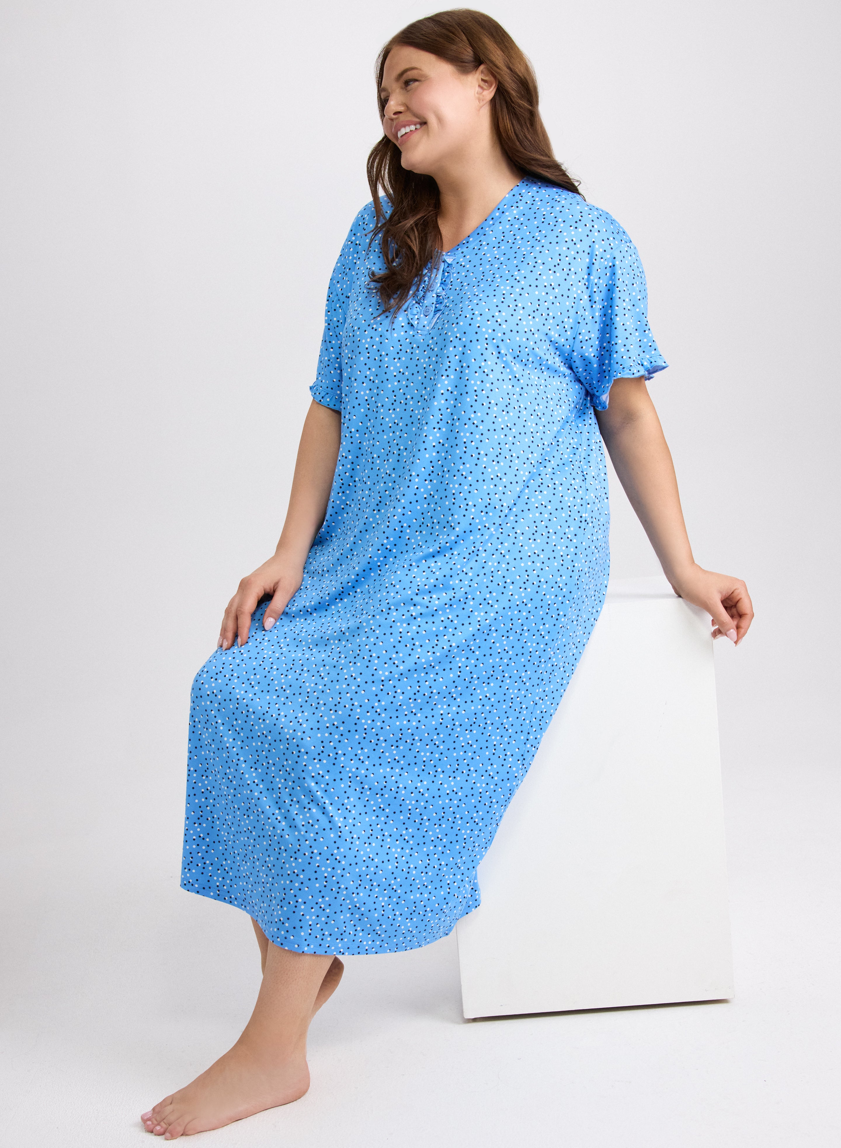 Dot Print Nightgown - Soft & Comfortable Sleepwear for Women - Perfect for Relaxing at Home or Lounging in Bed