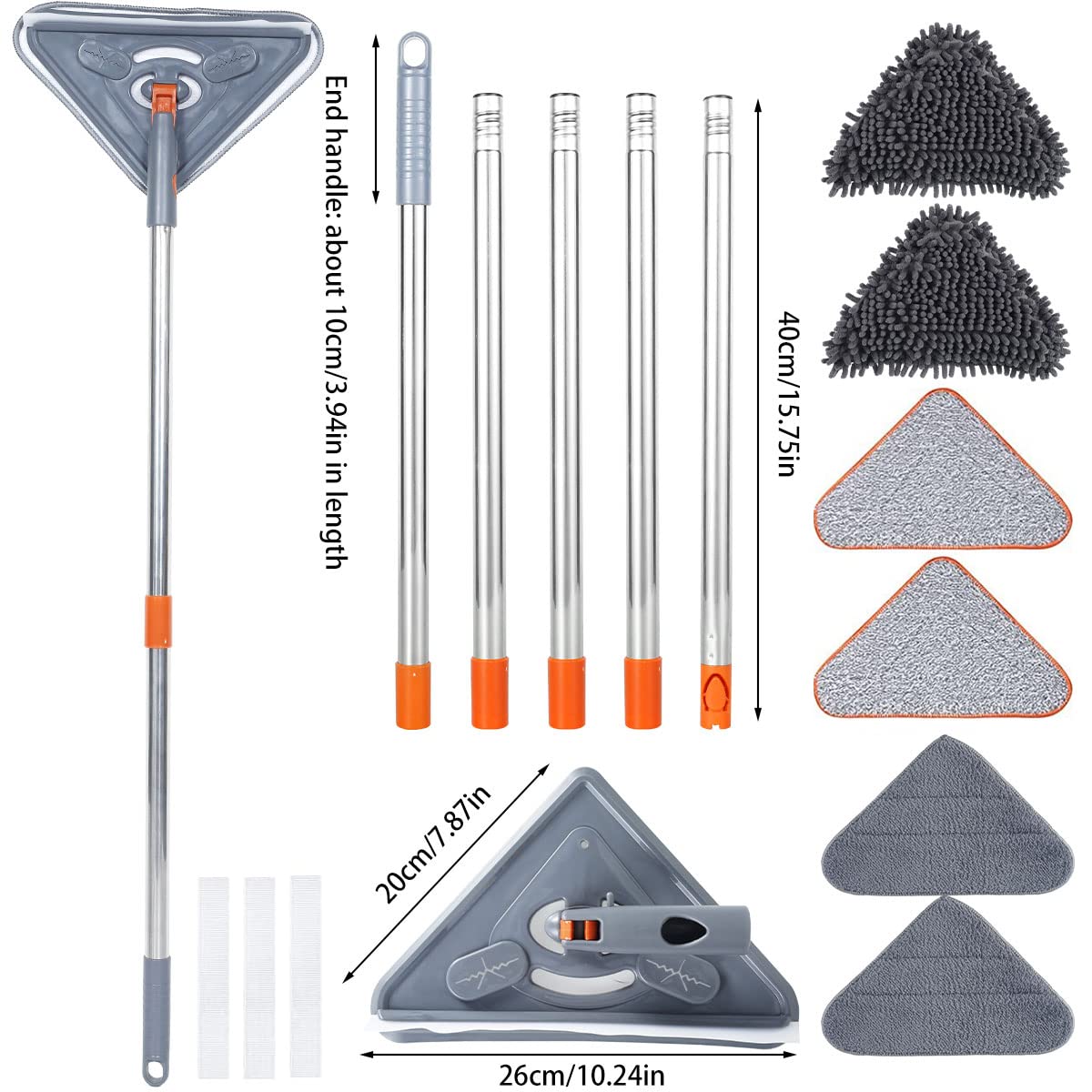 82 Inch Extendable Wall Mop with 360° Rotating Head - Long Handle Ceiling & Window Cleaner Kit - Adjustable 39.8-82 Inch Pole for Walls, Baseboards & Hard-to-Reach Areas - Perfect for High Ceilings, Windows & Home Deep Cleaning