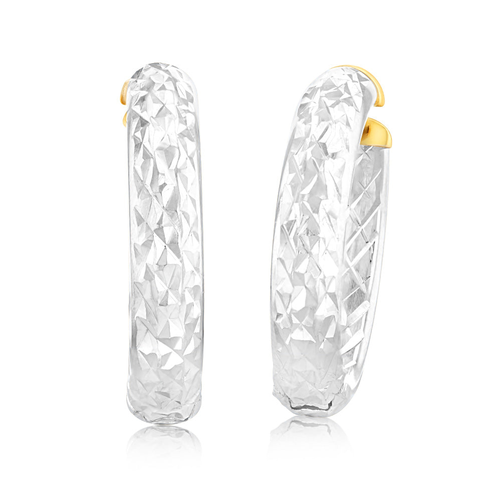 9ct Yellow and White Gold Two Tone Hoop Earrings for Women - Classic Circle Huggie Earrings for Everyday Wear, Party & Gift Giving