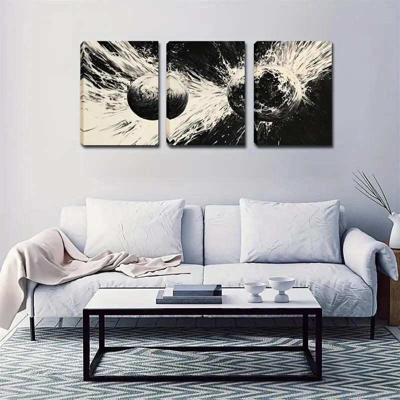 3-Piece Abstract Glowing Spheres Triptych Wall Art Set - Framed Canvas 40x60cm (16x24in) - High Quality Print, 100% Australian Made, Ready to Hang - Perfect for Living Room, Bedroom & Office Decor