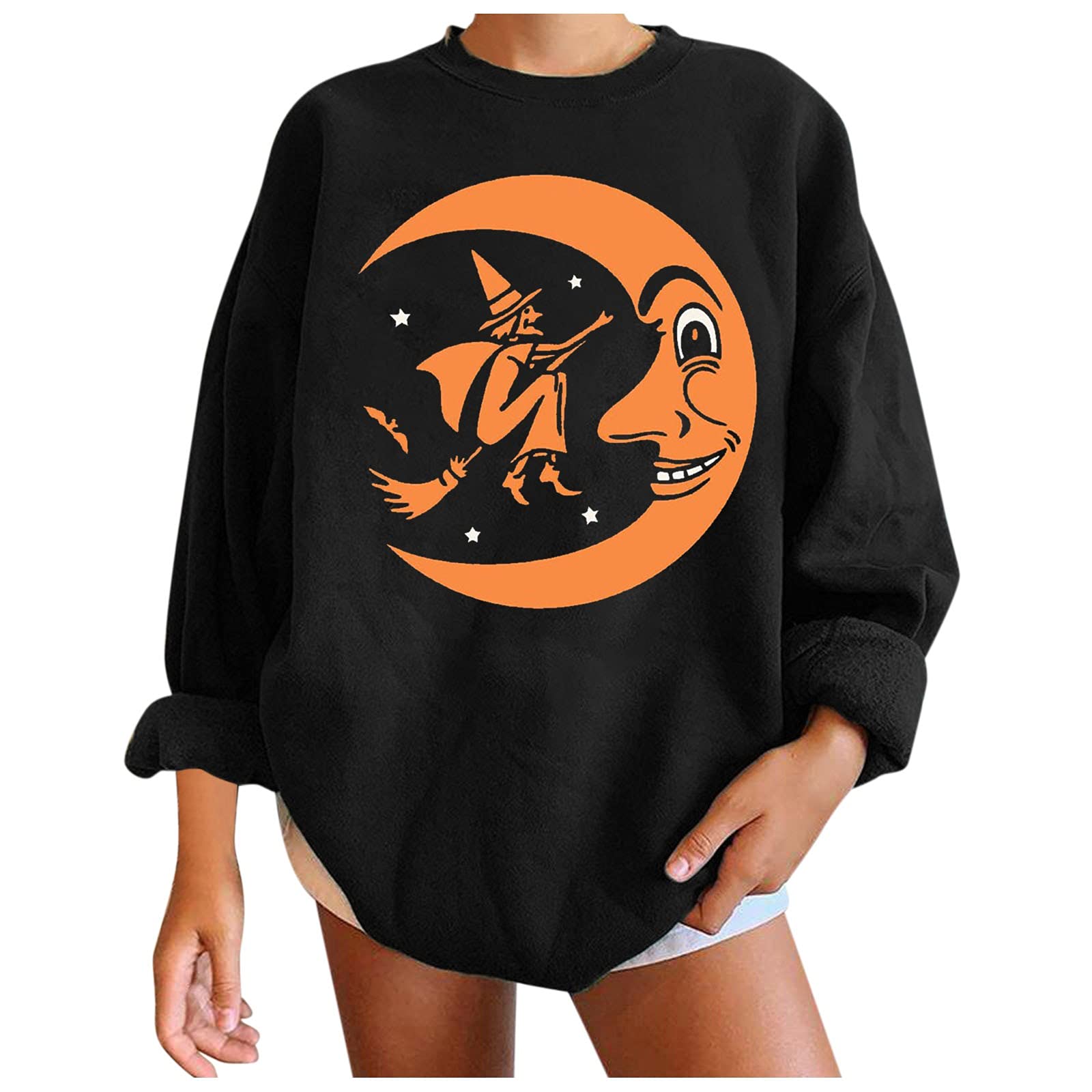Women's Oversized Loose Halloween Pumpkin Printed Sweater - Stomach Hiding Pullover with Drawstring Long Sleeve | Cozy Fall Fashion, Holiday Party Outfit, Casual Lounge Wear