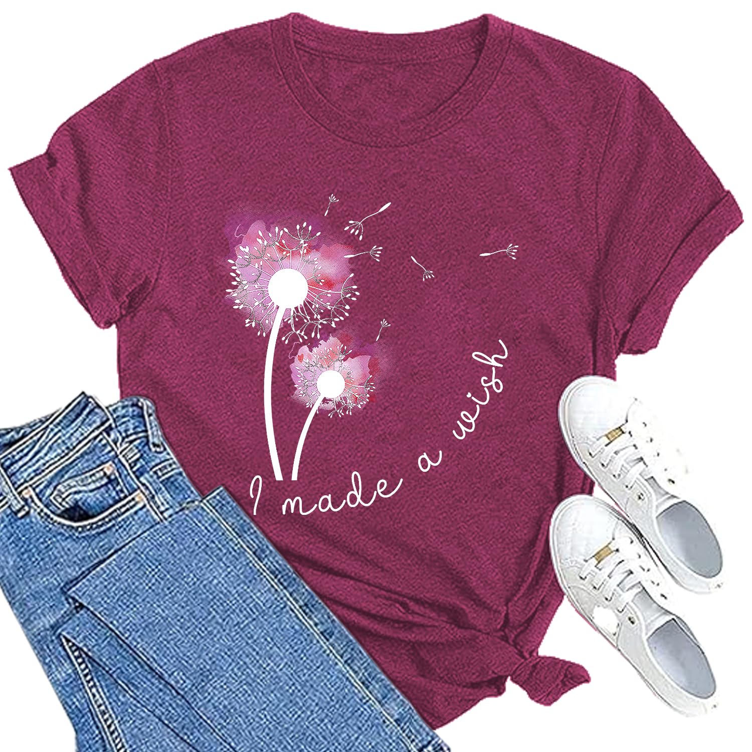 Women's Dandelion Wildflower Graphic T-Shirt - Floral Print Casual Tee for Spring & Summer Outfits | Perfect for Hiking, Picnics, and Everyday Wear