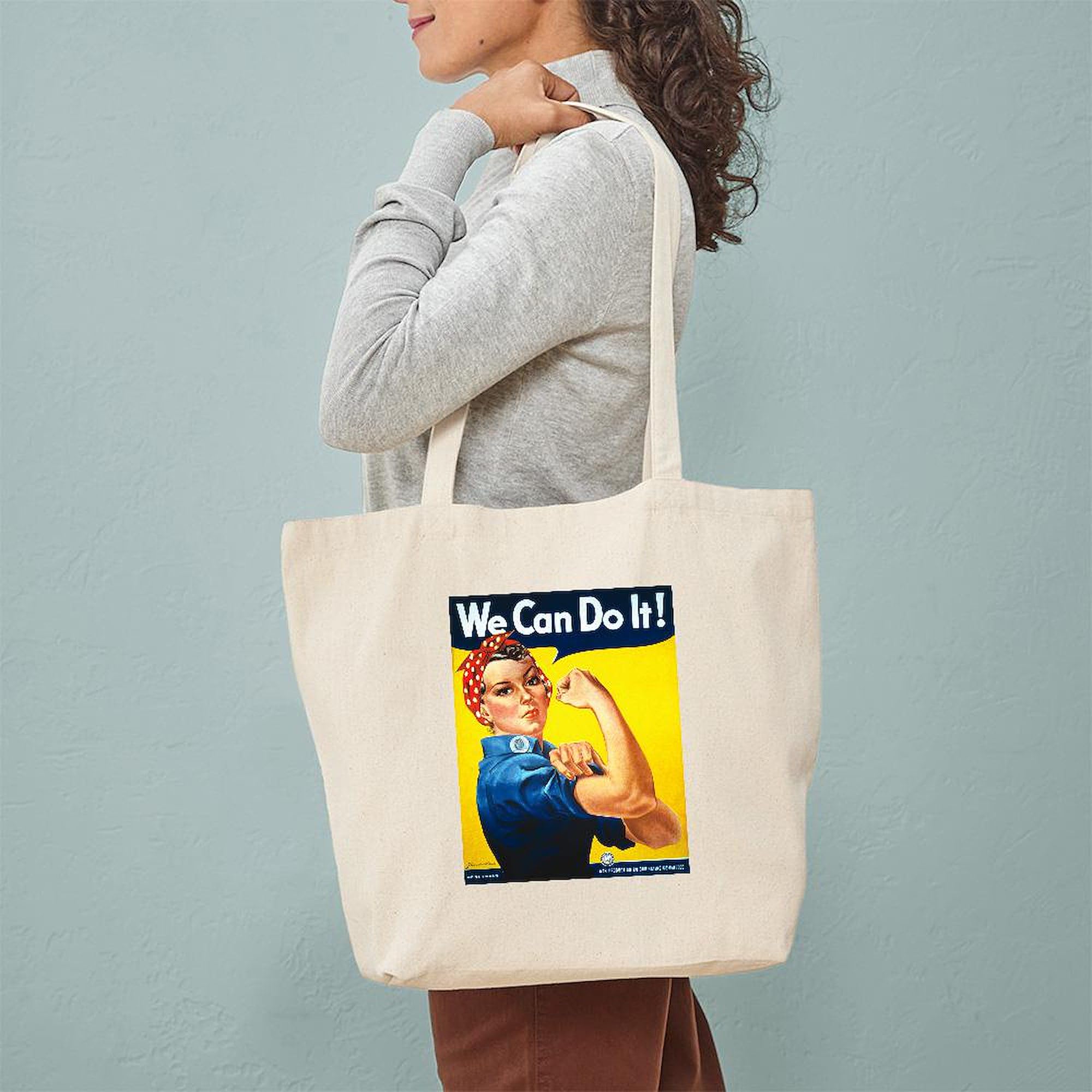 Rosie The Riveter Canvas Tote Bag - Natural Reusable Shopping Bag for Women | Eco-Friendly Grocery Tote, Work Commute & Beach Day Essentials
