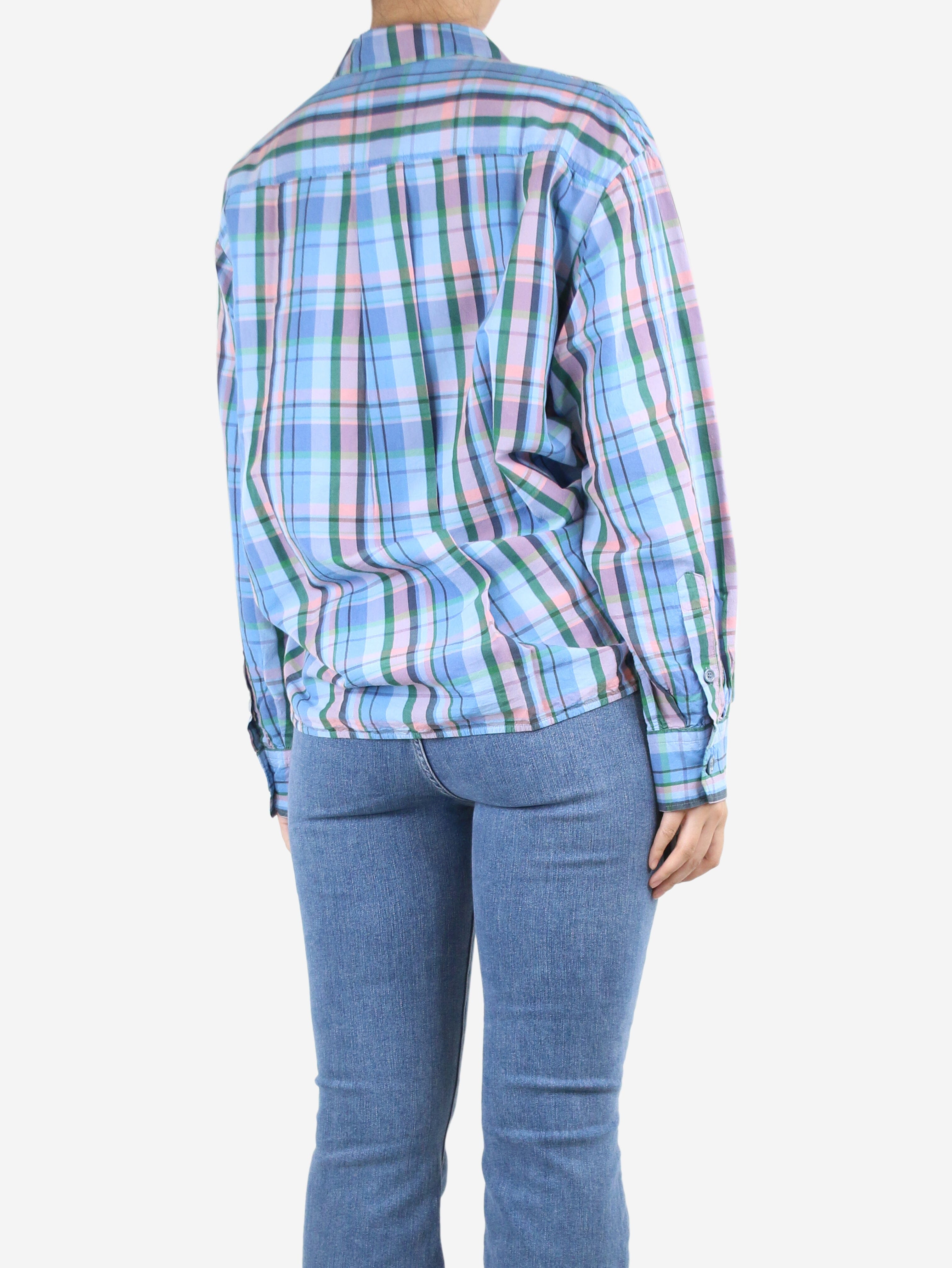 Stylish Blue Checkered Shirt for Women - UK Size 12 | Casual Button-Down Top for Everyday Wear, Office & Weekend Outfits