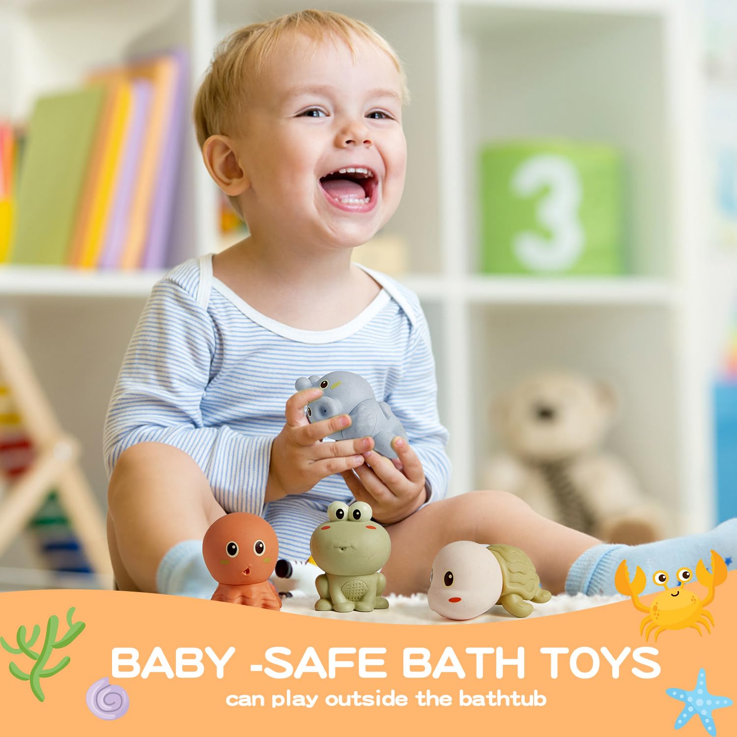 AMCHSURI 10PCS Baby Bath Toys - Mold Free Ocean Animals for Toddlers 1-4 Years, Perfect for Bathtub & Water Play