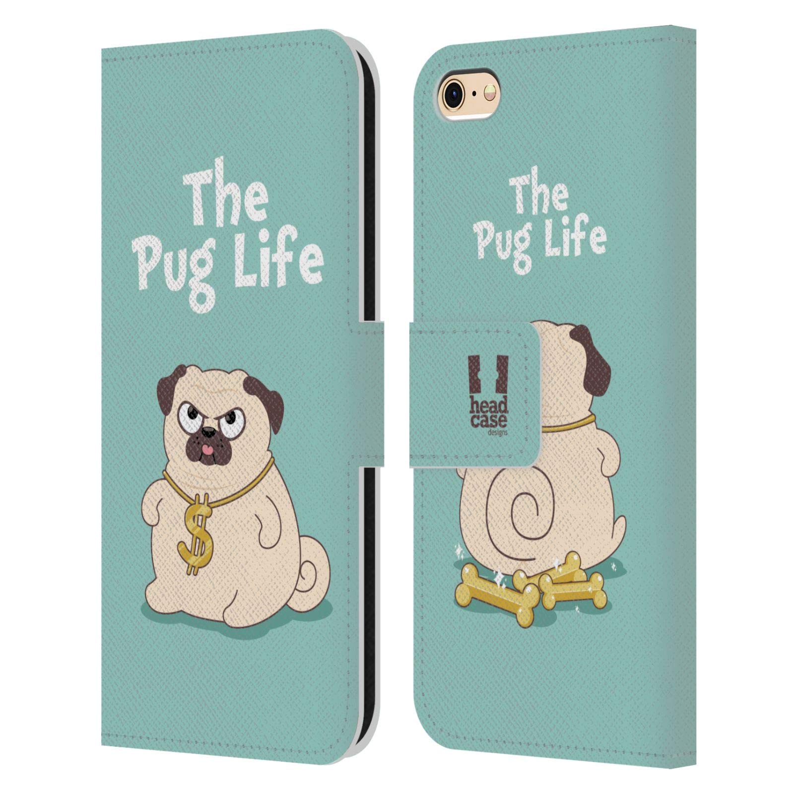 Head Case Designs Life Sky Blue Piper The Pug Leather Book Wallet Case Cover for Apple iPhone 6 / iPhone 6s - Perfect for Everyday Protection & Stylish Outfits