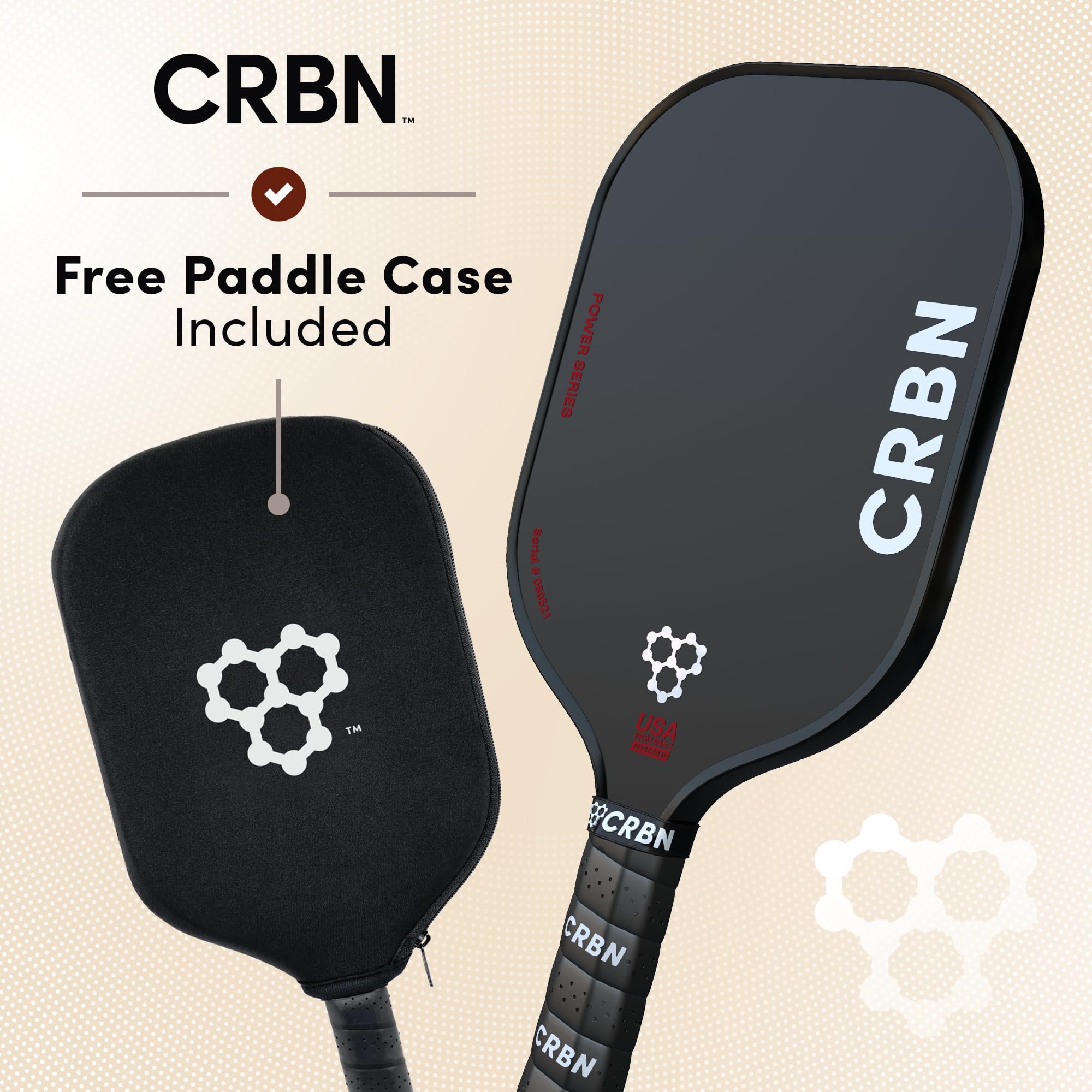 CRBN Power Series Pickleball Paddle - Premium Carbon Fiber Paddle with Foam Injected Edges for Larger Sweet Spot | USCA Approved | Perfect for Competitive Play & Recreational Games