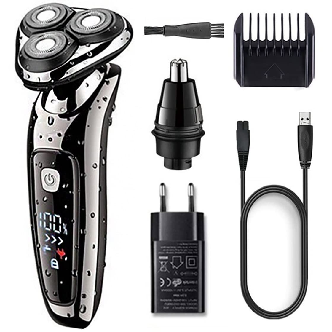 Professional 3-in-1 Electric Shaver for Men - Wet/Dry Rechargeable Head & Beard Trimmer with Facial Grooming Kit | Perfect for Travel, Home & Gym Use