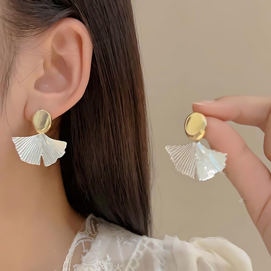 Crinkled Ginkgo Leaf Abstract Drop Earrings for Women | Unique Statement Jewelry for Parties, Weddings & Everyday Wear | E2167