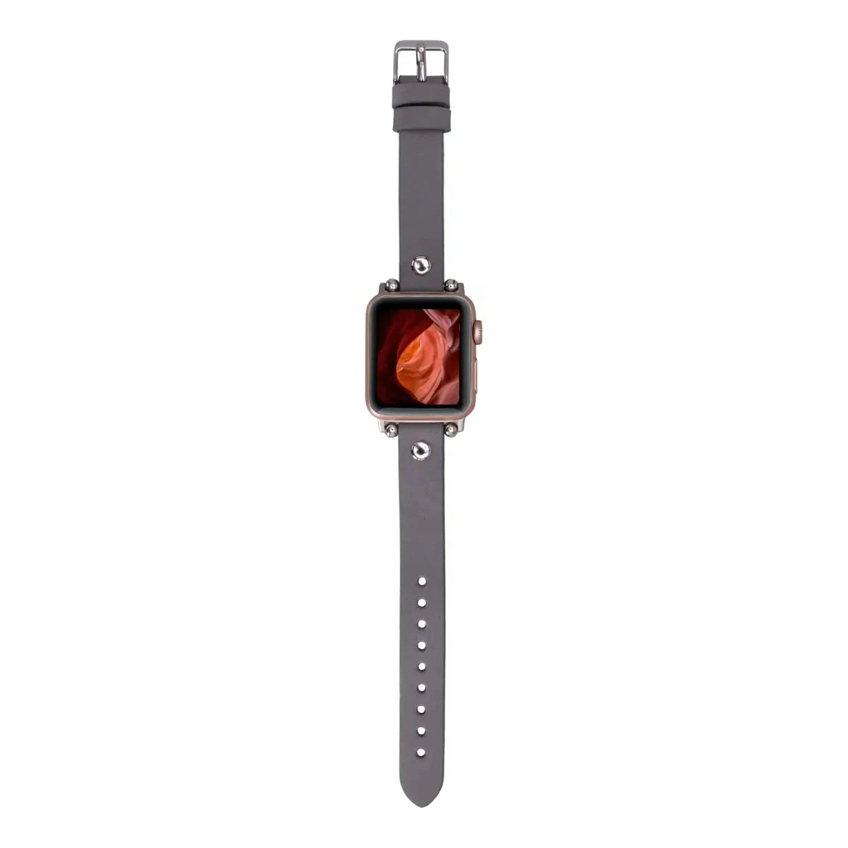 Slim Gray Leather Apple Watch Band with Silver Rivet - Stylish & Durable Replacement Strap for Workouts, Office & Everyday Wear