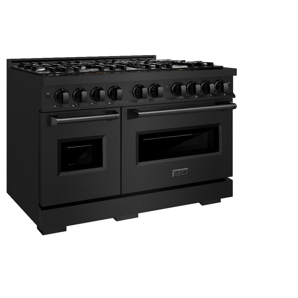 ZLINE 48 Inch 6.7 Cubic Feet Classic Double Oven Dual Fuel Range with 8 Burner Gas Cooktop in Black Stainless Steel (CDRB 48) - Perfect for Large Family Kitchens & Professional Style Cooking