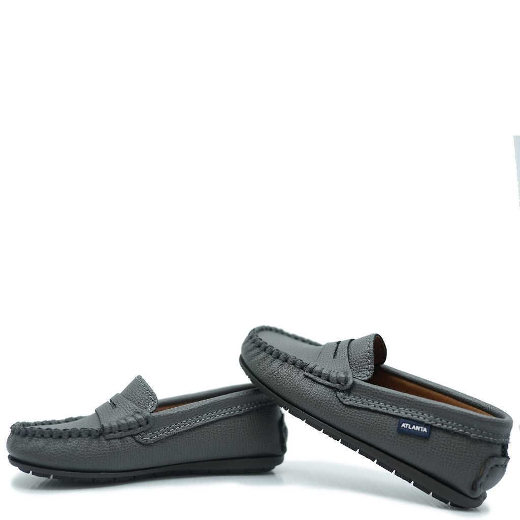 Atlanta Moccasin Gray Grain Penny Loafers for Men - Classic Slip-On Dress Shoes for Business, Office & Formal Occasions