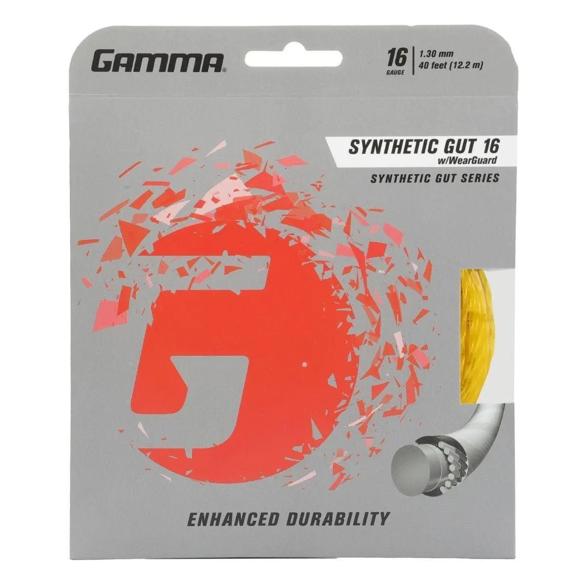 Gamma Synthetic Gut with WearGuard 16 Tennis String - Durable Performance for Recreational & Competitive Play | Perfect for All Court Surfaces & Weather Conditions