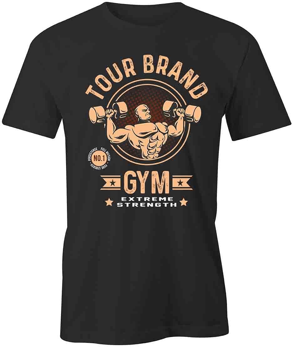 Tour Brand Gym T-Shirt for Men & Women - Black Printed Graphic Tees for Workout, Fitness & Casual Wear