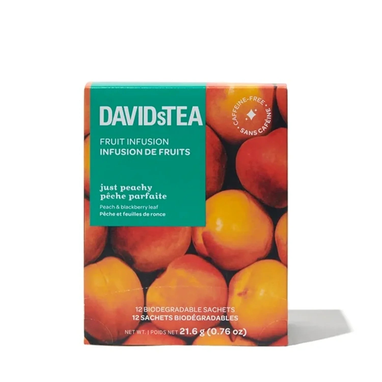 DavidsTea Just Peachy Herbal Tea Bags - 12 Count Pack | Caffeine-Free Peach Flavored Tea for Relaxation & Afternoon Tea Time