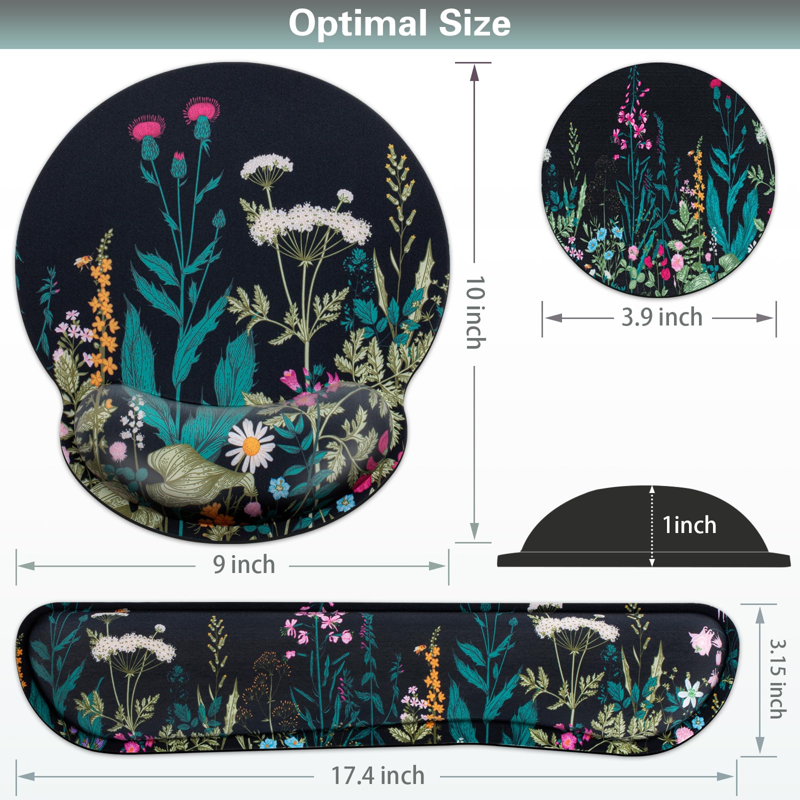 Qomolama 3-in-1 Ergonomic Mouse Pad with Memory Foam Wrist Rest & Anti-Skid Base - Premium Gaming Mouse Pad Set for Office, Study & Home Use - Perfect for Long Hours of Computer Work, Typing & Gaming