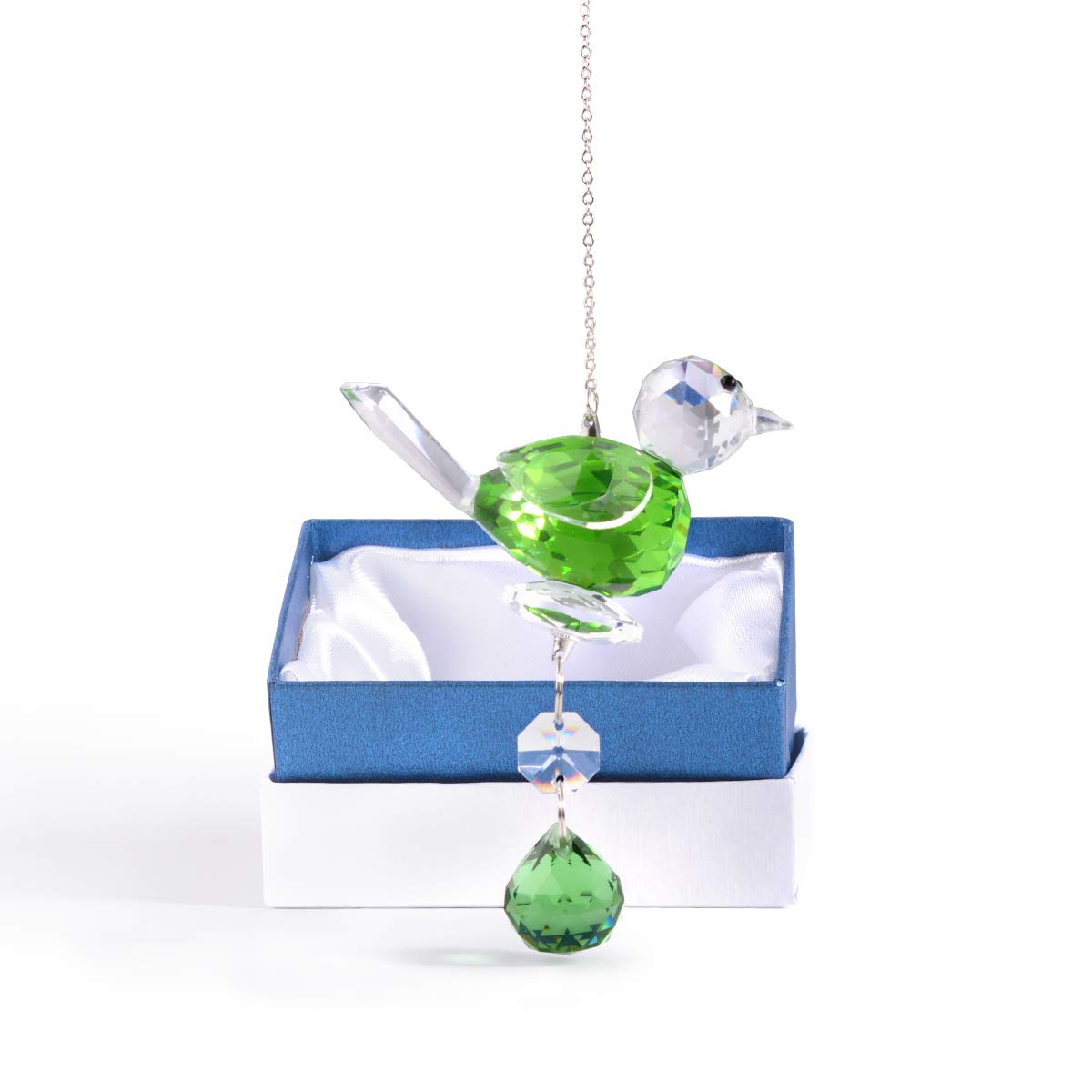 Green Crystal Suncatcher Wind Chime - Rainbow Maker Fantasy Glass Bird Hanging Window Pendant Ornament for Wedding, Party & Christmas Decor - Includes Gift Box - Perfect for Home, Garden, and Outdoor Decorations