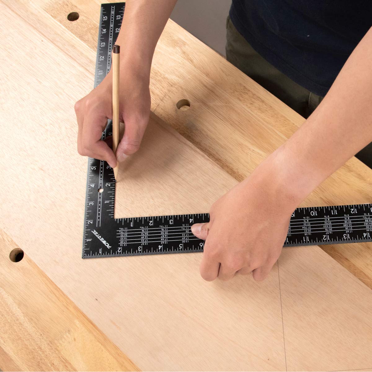 POWERTEC 16 x 24 Inch Steel Framing Square with Rafter Tables - Professional Carpenter Square Tool for Woodworking, Construction & DIY Projects - Perfect for Framing, Measuring Right Angles & Roofing Work
