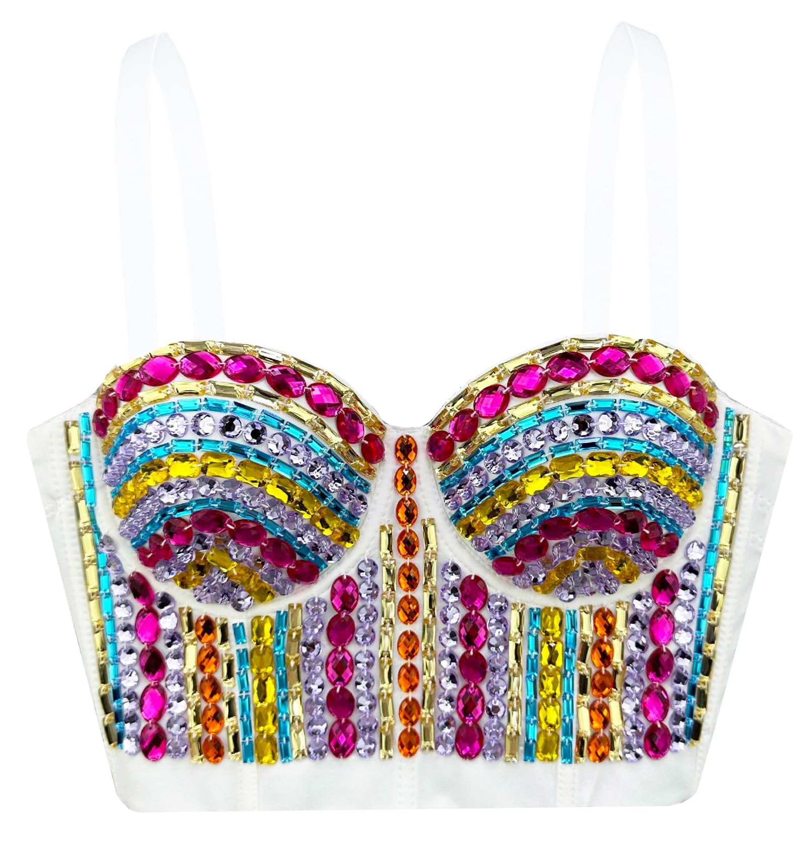 Sexy Rhinestone Glitter Push Up Bustier Crop Top for Women - Club Party Corset Bra with Gemstone Details | Perfect for Night Out, Bachelorette Party & Costume Events