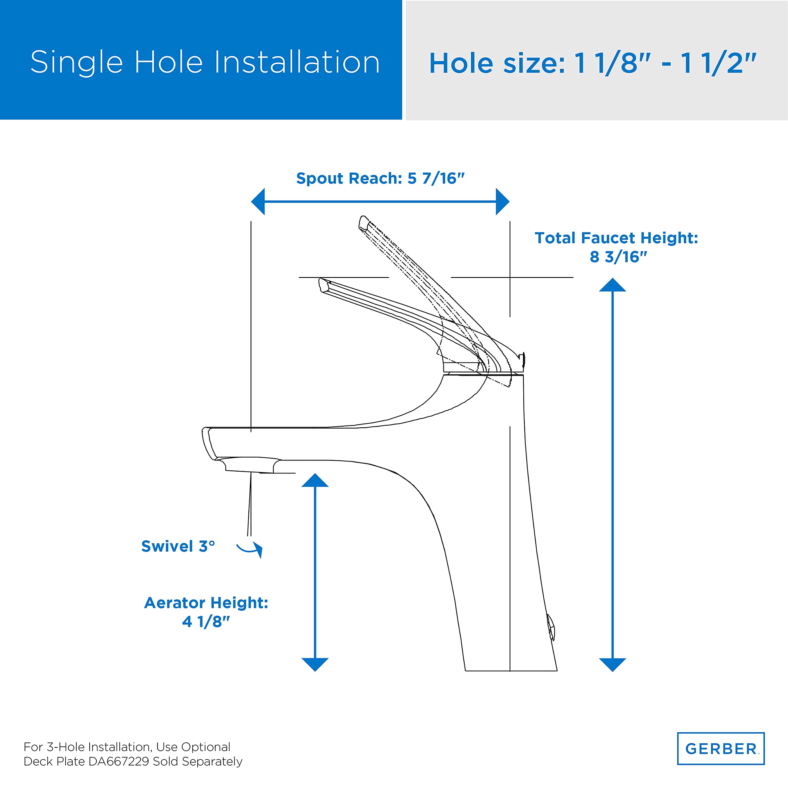 Gerber Lemora Single Hole Bathroom Faucet with Metal Pop-Up Drain - Modern Waterfall Spout for Vanity Sink, Perfect for Home, Hotel & Commercial Use