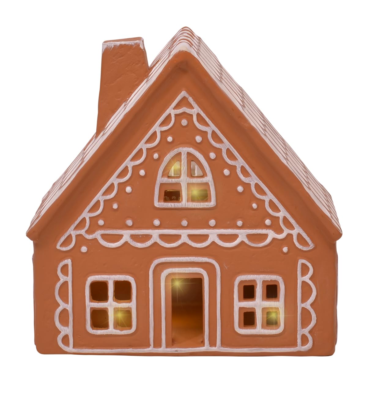 Mark Feldstein & Associates Ceramic Iced Gingerbread House LED Village Figurines - Set of 2 (9 Inch) - Christmas Decorations for Home, Holiday Table Centerpiece & Winter Village Display