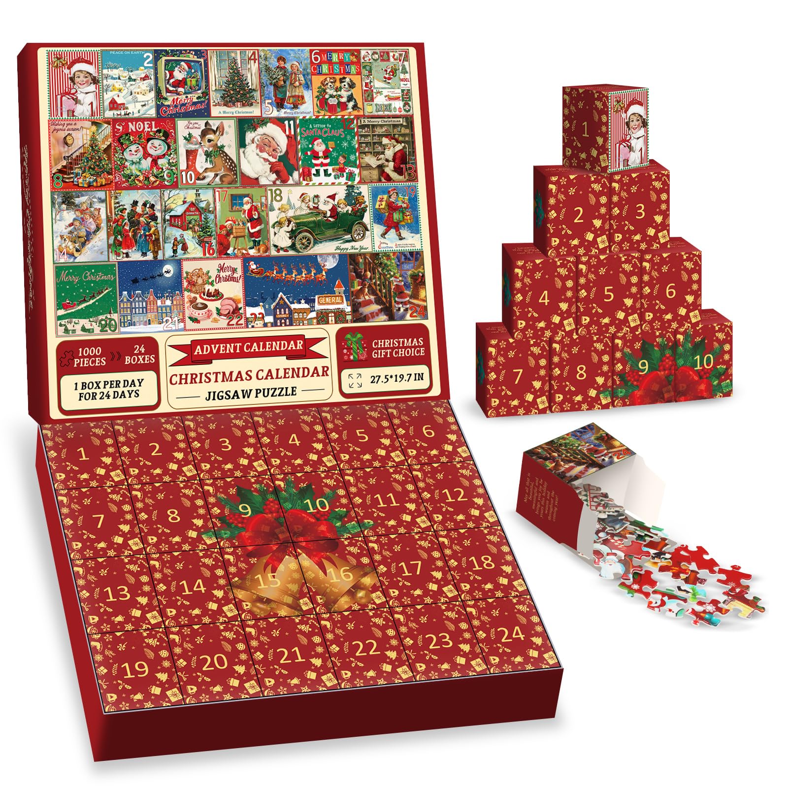 1000-Piece Christmas Advent Calendar Jigsaw Puzzle for Adults - 2024 Holiday Countdown Puzzle with Santa, Festive Winter Activity for Family & Friends