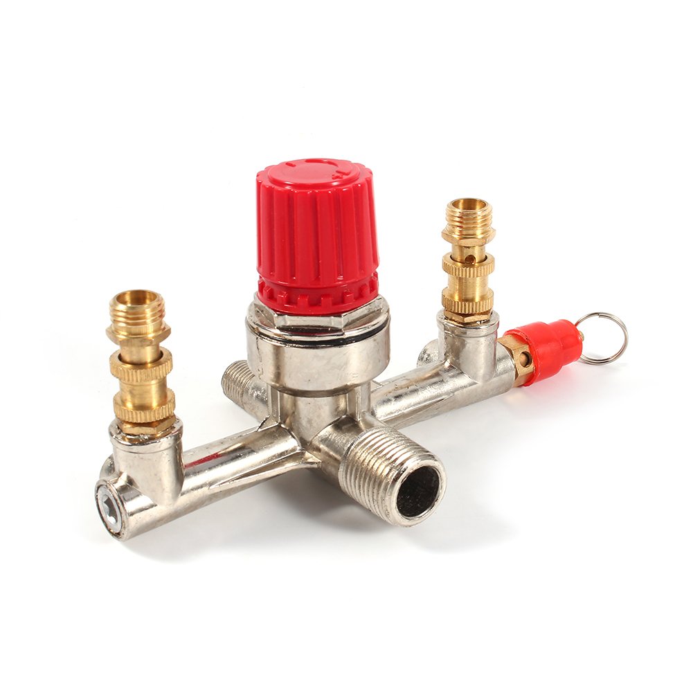 High Precision Pressure Regulator Valve for Air Compressor - Dual Outlet Pressure Switch Control Valve | Compressor Accessories for Industrial & Home Workshop Use