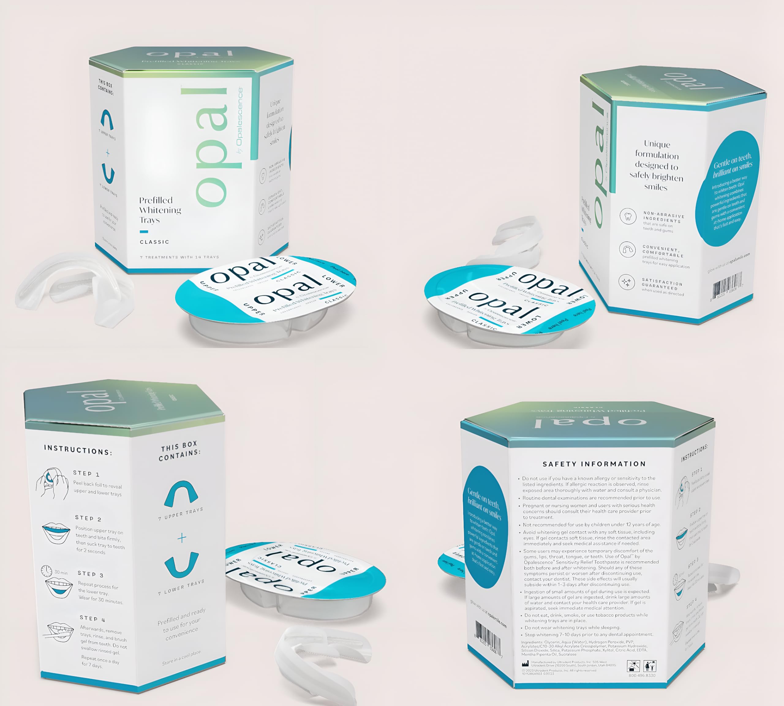 Opalescence Opal Go Prefilled Teeth Whitening Trays - 7 Hydrogen Peroxide Treatments for Brighter Smile - Cool Mint Flavor - Professional Dental Whitening Kit by Ultradent (Op-Tr-Clas-5527-1) | Perfect for Home Use, Travel & Special Occasions
