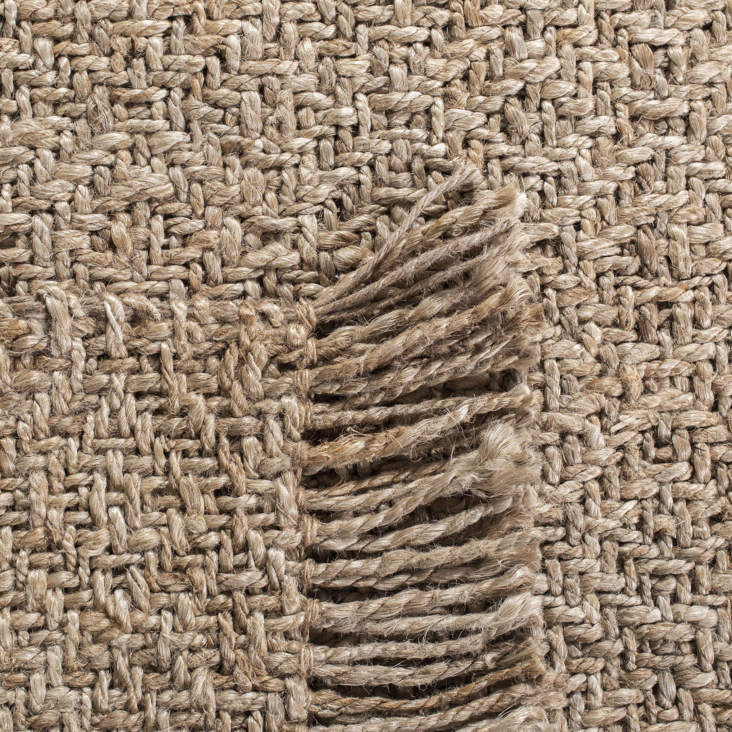 SAFAVIEH Handmade Woven Jute Area Rug 6'x6' Square Natural Fiber - Soft Grey with Fringe Trim for Living Room, Bedroom & Boho Home Decor