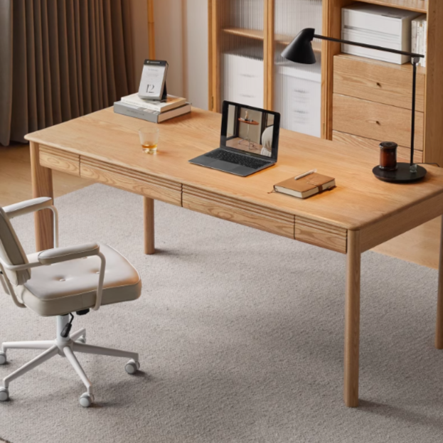 Solid Oak Wood Office Desk - 60 Inch Long Executive Workstation for Home & Business Use | Durable & Stylish Writing Table for Study, Work, or Conference Room