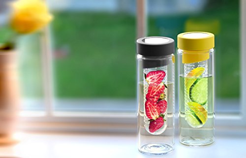 Asobu 20-Ounce Glass Water Bottle with Fruit Infuser - BPA Free, Leak Proof, Reusable Water Container for Gym, Hiking & Office - Yellow