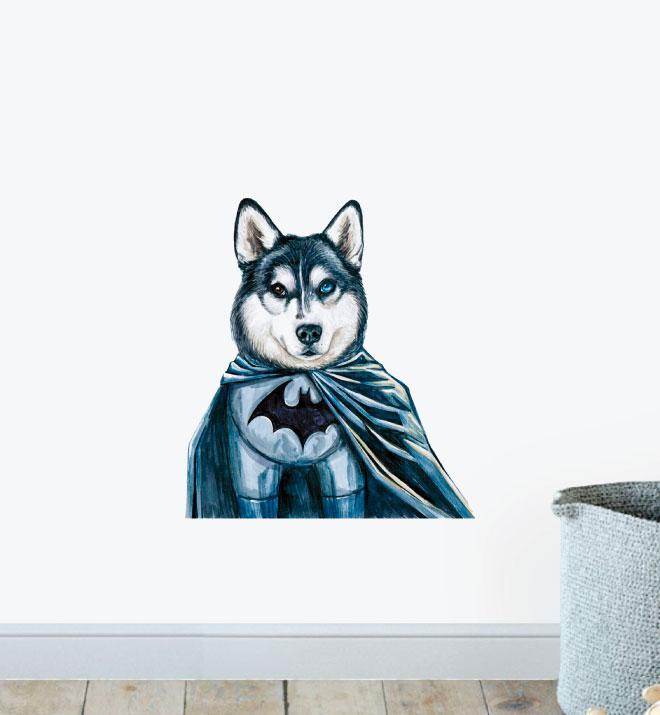 Batman Husky Superhero Dog Wall Decal Sticker - Fun Superhero Room Decor for Kids & Pet Lovers - Perfect for Bedroom, Nursery, Playroom & Dog House