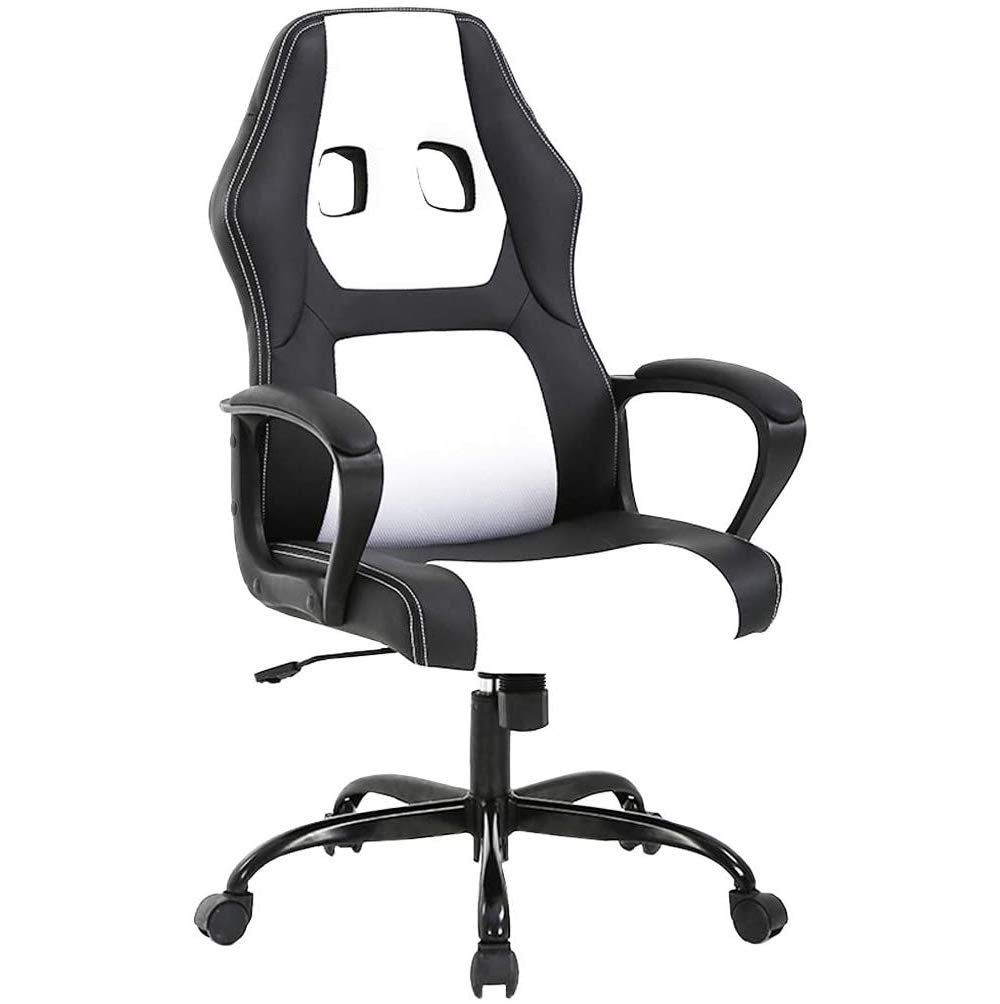 Ergonomic Office Chair - Adjustable Height Computer Gaming Chair with Lumbar Support, Swivel Rolling Executive Leather Desk Chair for Home & Office Workspace - White