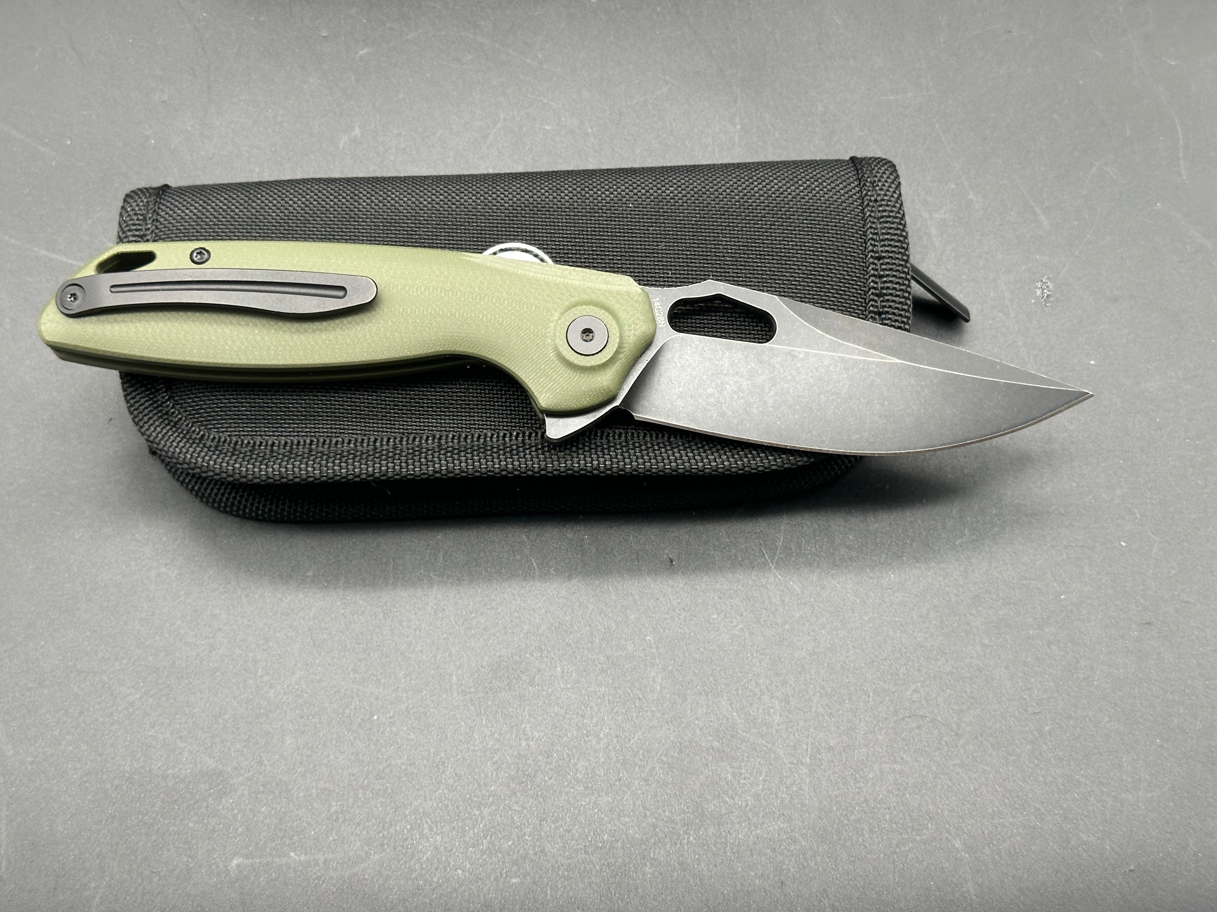 FINTISO ATLAS OLIVE 3.38 Inch Folding Pocket Knife with 14C28N Stainless Steel Blade - Perfect for Camping, Hiking, and Everyday Carry (EDC)