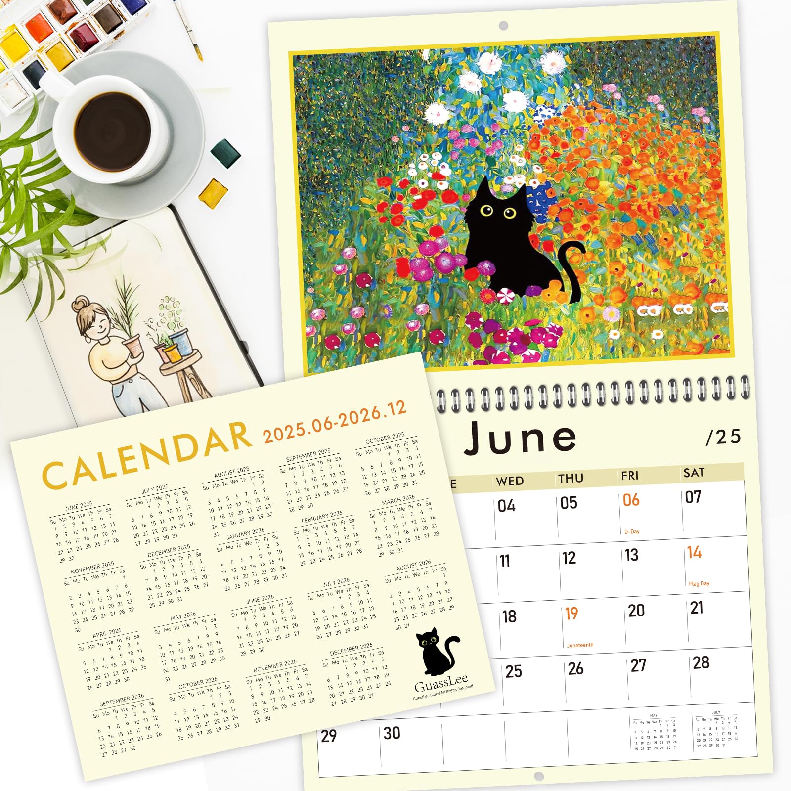 GuassLee 2025-2026 Cat Wall Calendar - 19 Month Vertical Hanging Calendar from June 2025 to December 2026 - 14