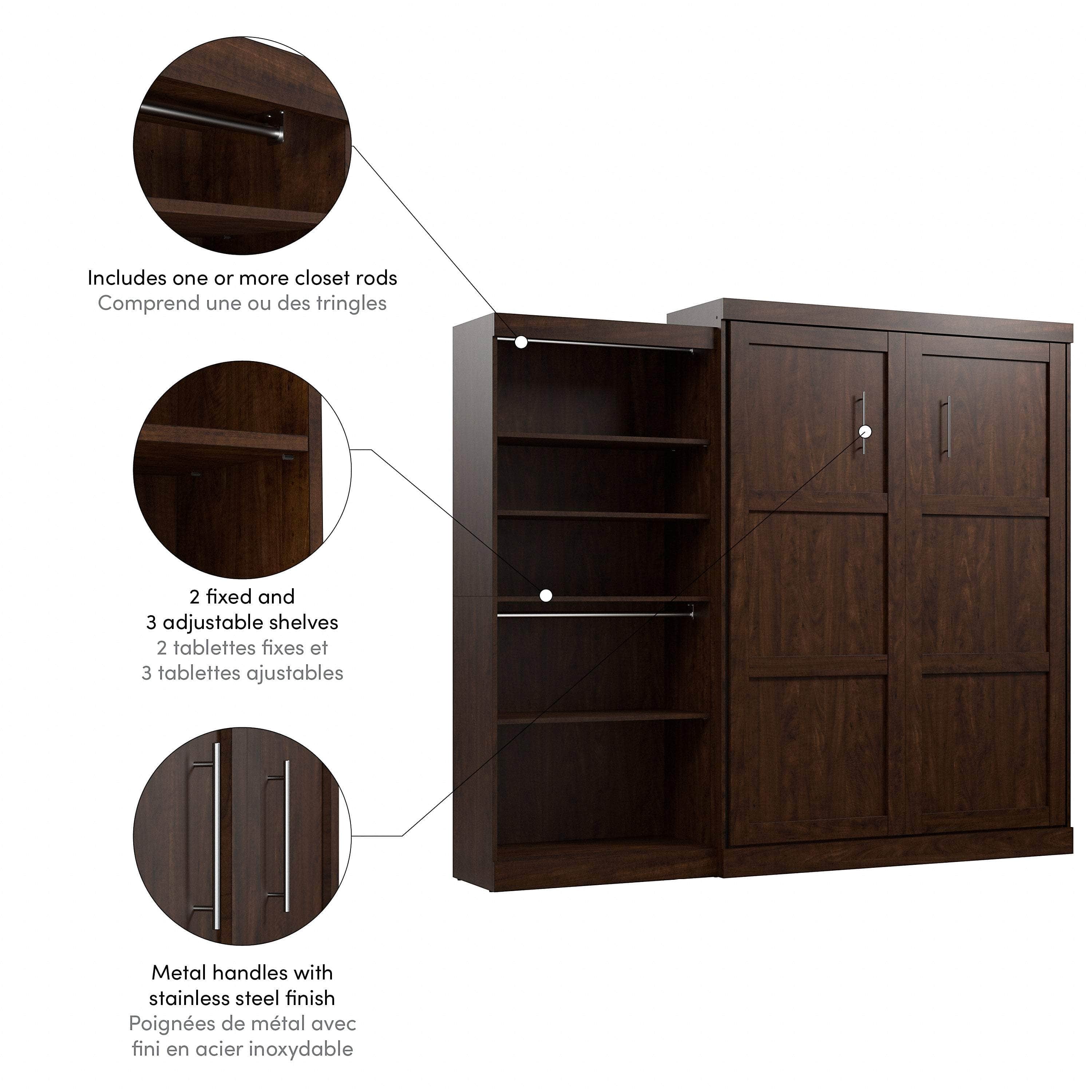 Pur Queen Murphy Wall Bed with Closet Organizer (101W) - 7 Color Options | Space-Saving Wall Bed for Small Apartments, Guest Rooms & Home Offices